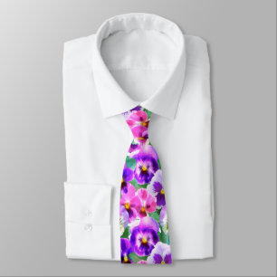 Colourful Violets Pansy Flower Pattern   Tie