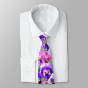 Colourful Violets Pansy Flower Pattern  Tie