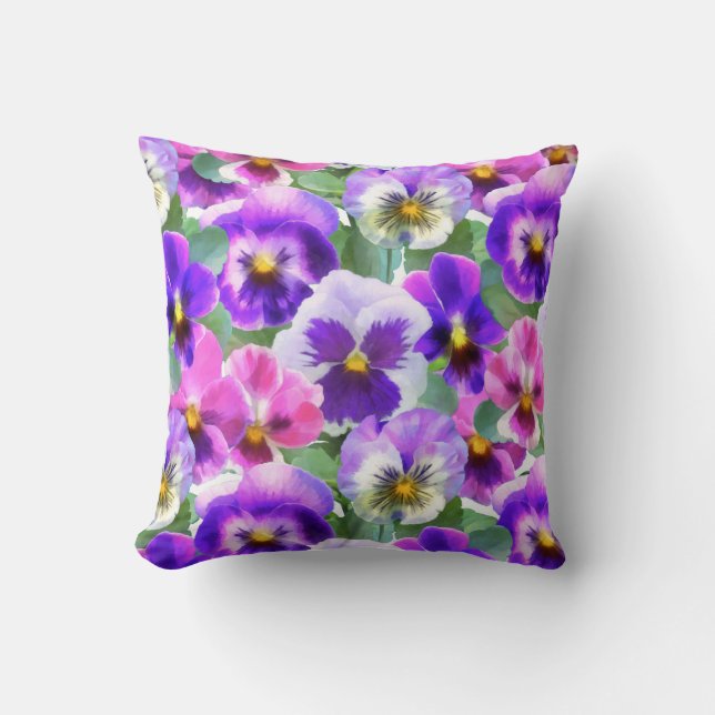 Colourful Violets Pansy Flowers Pattern Cushion (Front)