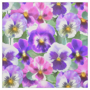 Colourful Violets Pansy Flowers Pattern Fabric