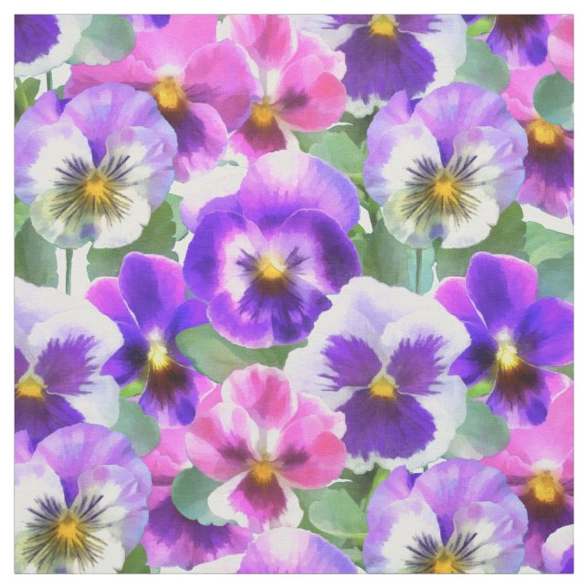 Colourful Violets Pansy Flowers Pattern Fabric (Swatch)