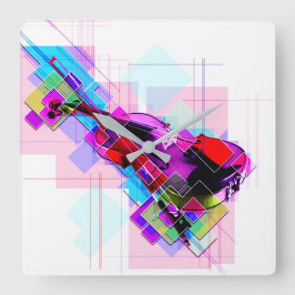 Colourful violin square wall clock