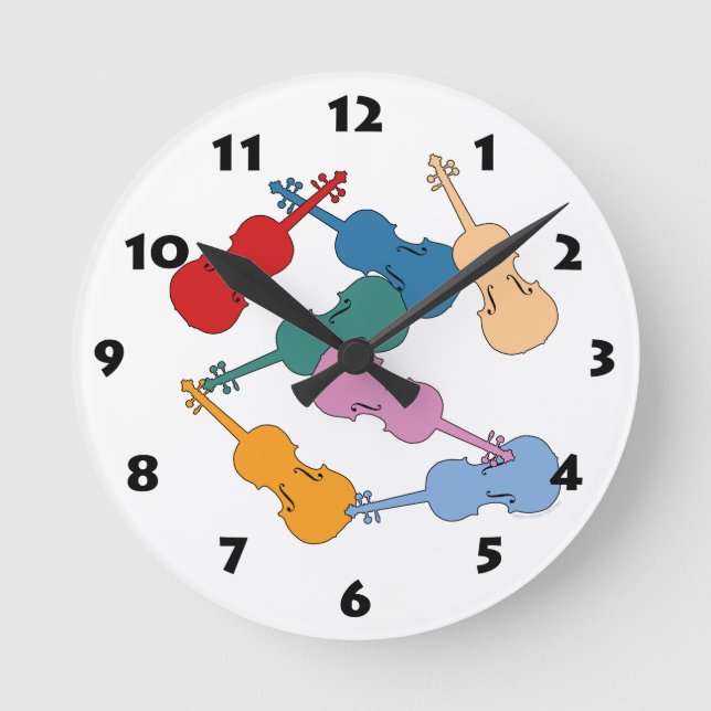 Colourful Violins Round Clock (Front)