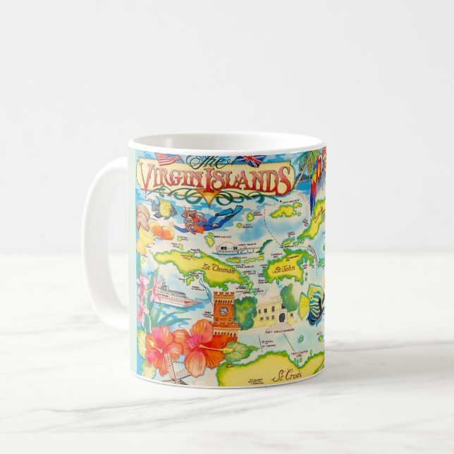Colourful Virgin Islands Map  Coffee Mug (Front Left)
