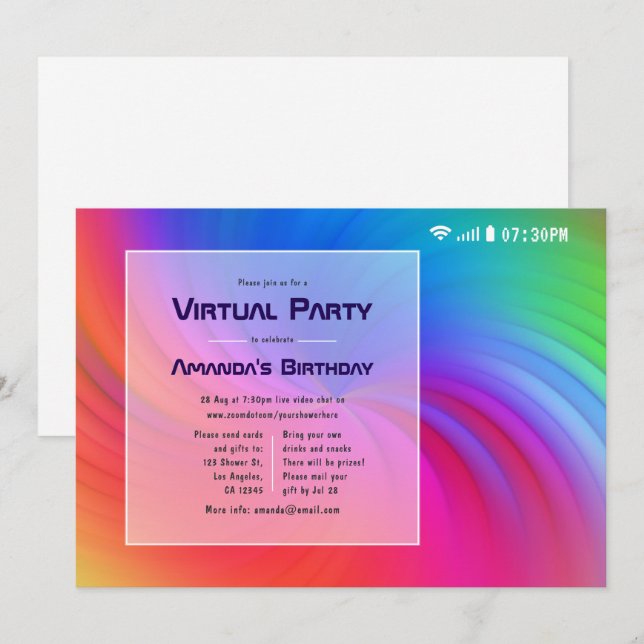 Colourful Virtual Birthday Party Invitation (Front/Back)