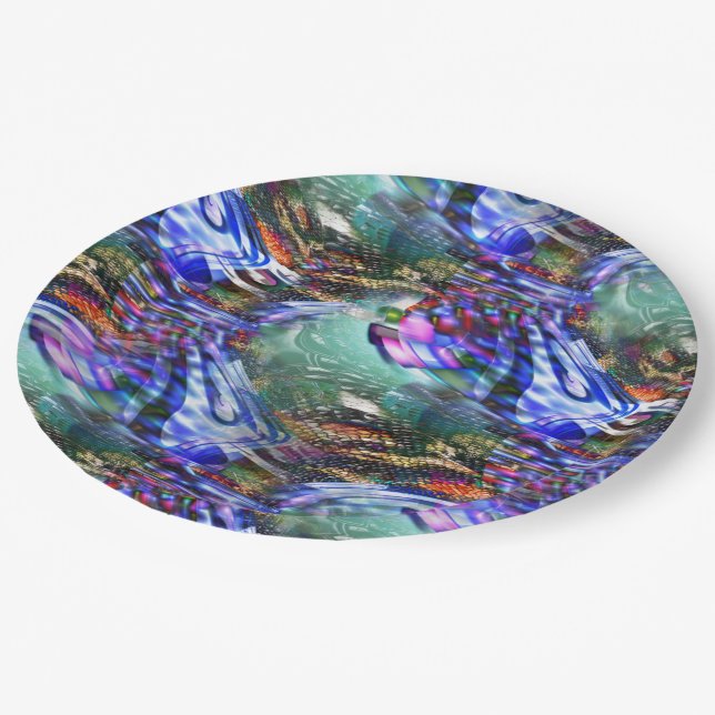 Colourful virtual image fluctuation over battleshi paper plate (Angled)