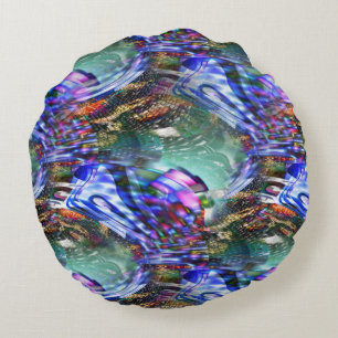 Colourful virtual image fluctuation over battleshi round cushion