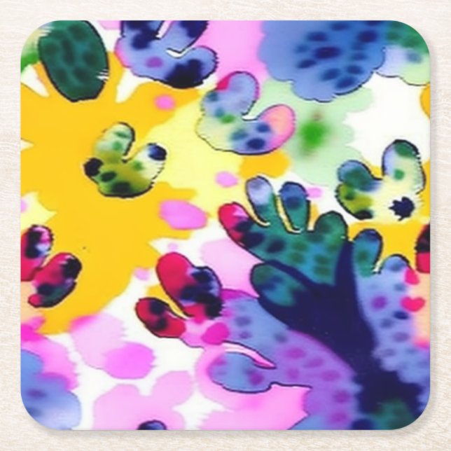 Colourful vivid design  square paper coaster (Front)