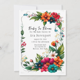 Colourful Vivid Florals Baby In Bloom Shower Invitation