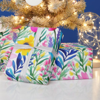 Colourful vivid flowers and birds  Wrapping Paper