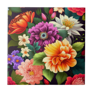 Colourful vivid flowers tile
