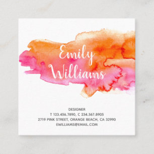 Colourful Vivid Orange Pink Watercolor Colour Spla Square Business Card