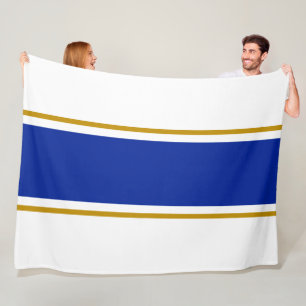Colourful Vivid Royal Blue Racing Stripes On White Fleece Blanket