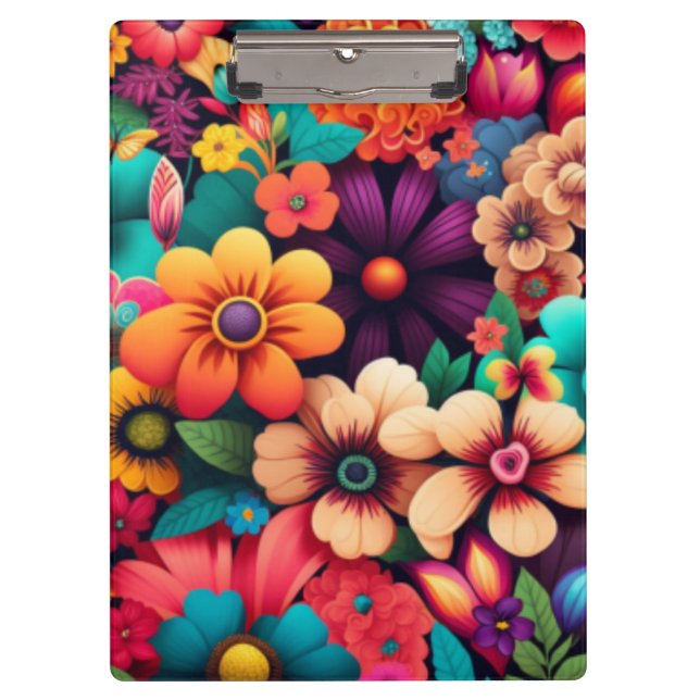 Colourful vivid  vintage flowers clipboard (Front)