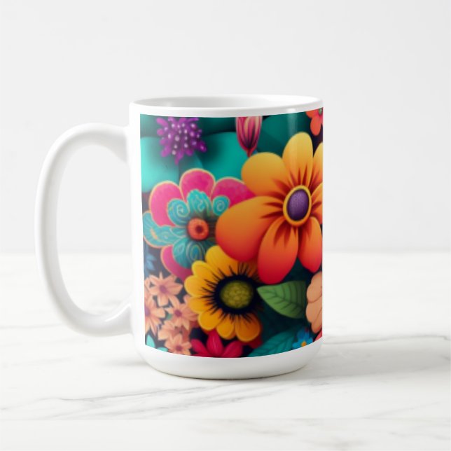 Colourful vivid  vintage flowers coffee mug (Left)