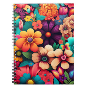 Colourful vivid  vintage flowers notebook