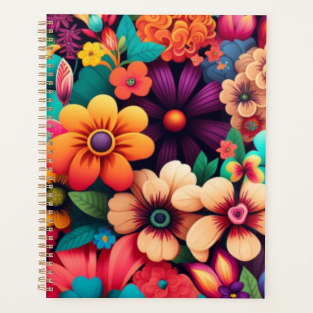 Colourful vivid  vintage flowers planner (Front)