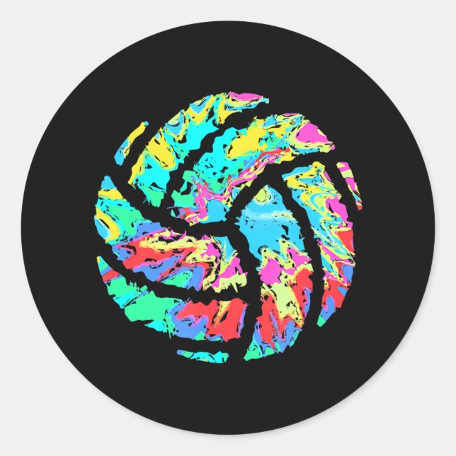 Colourful Volleyball Tie Dye Women n Girl Player Classic Round Sticker (Front)