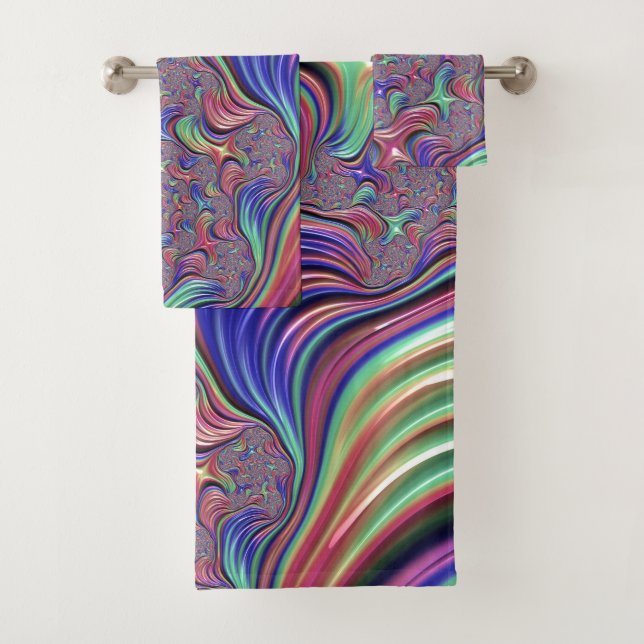 Colourful Vortex Abstract Trippy Spiral Fractal Bath Towel Set (Insitu)