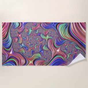 Colourful Vortex Abstract Trippy Spiral Fractal Beach Towel