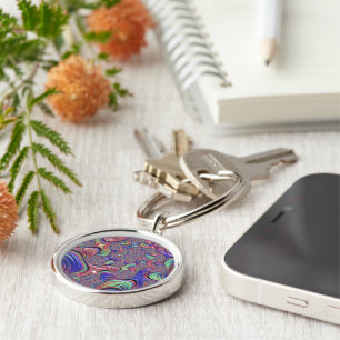 Colourful Vortex Abstract Trippy Spiral Fractal Key Ring
