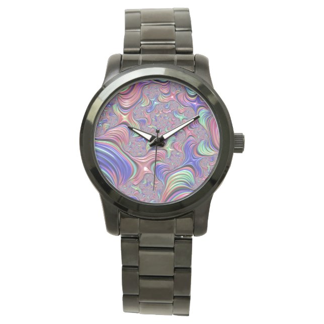 Colourful Vortex Abstract Trippy Spiral Fractal Watch (Front)