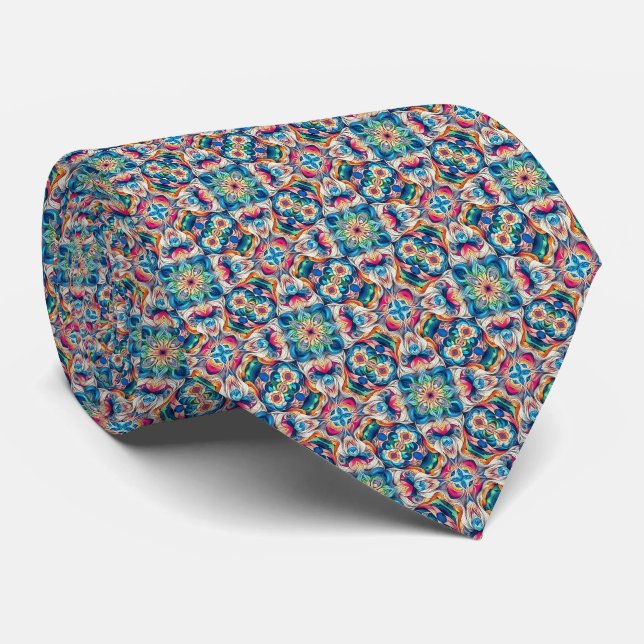 Colourful Vortex Tile Pattern Tie (Rolled)