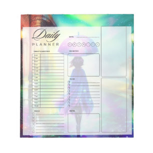 Colourful walk in the rain daily planner sheets notepad