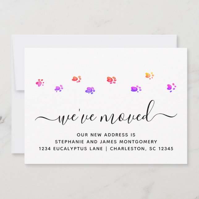 Colourful Walking Paws Moving Announcement Card (Front)