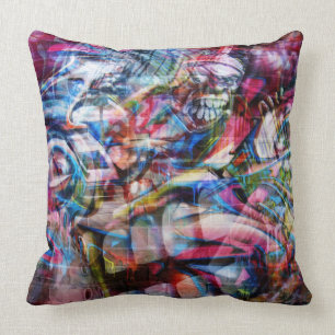 Colourful Wall Graffiti Illustration Cushion