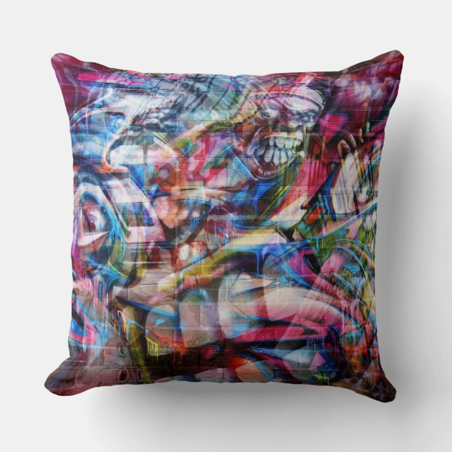 Colourful Wall Graffiti Illustration Cushion (Front)