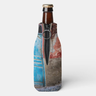 Colourful wall with blue door bottle cooler