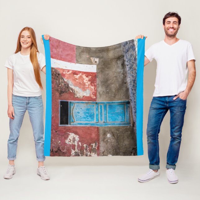 Colourful wall with blue door fleece blanket (In Situ)