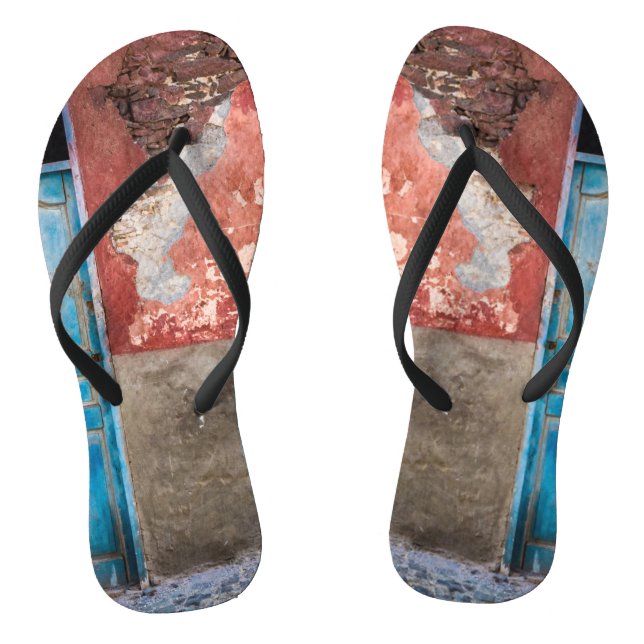 Colourful wall with blue door flip flops (Footbed)