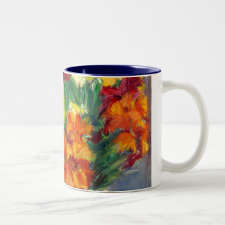Colourful Wallflowers Hand-painted in Oil Pastels Two-Tone Coffee Mug