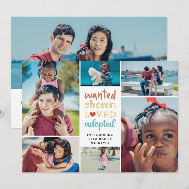 Colourful Wanted Chosen Loved Adopted Photo Collag Announcement (Front/Back)