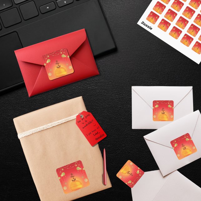 Colourful Warm Tones "The Future Is Bright" Sun Sk Square Sticker (Positive "The Future Is Bright" colorful sun, stars, and moons stickers for you to personalize)