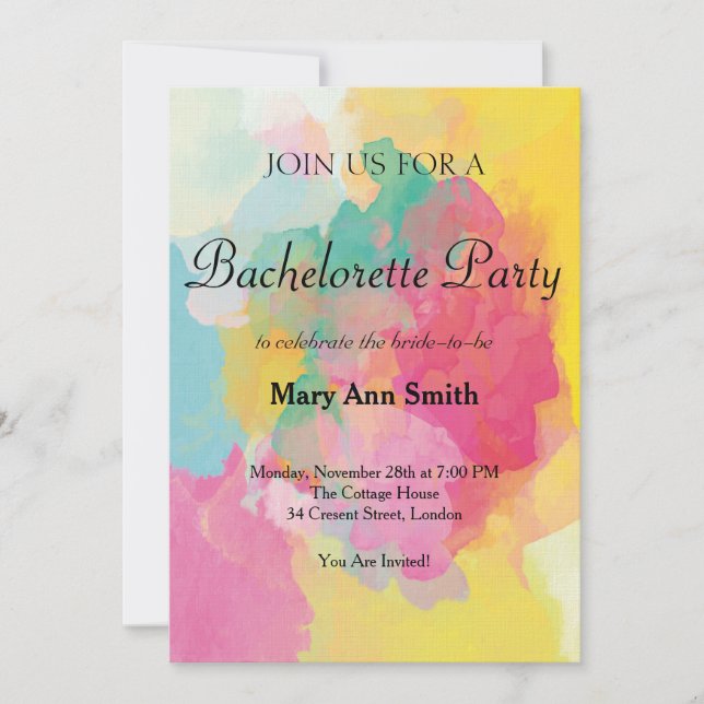 Colourful Water Colour Bachelorette Party Invitation (Front)