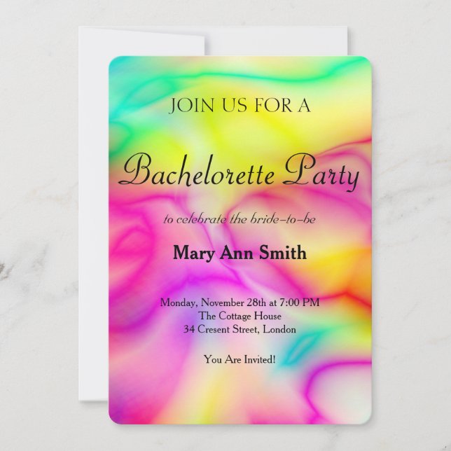 Colourful Water Colour Bachelorette Party Invitation (Front)