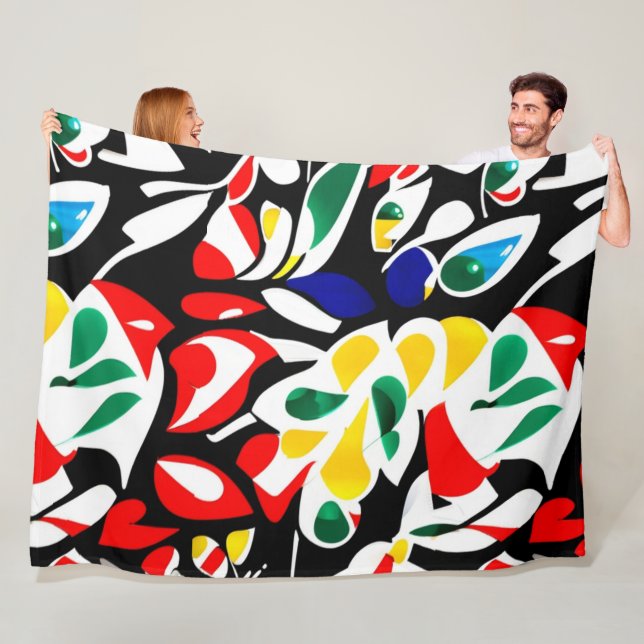 Colourful Water-Drop Shapes , Artistic Geometry Fleece Blanket (In Situ)