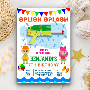 Colourful Water Gun Kids Birthday Party Invitation