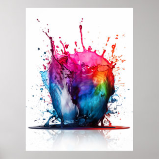 Colourful Water Splash Abstract Art Poster