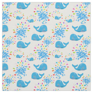 Colourful Water Splash Blue Whale Pattern Fabric