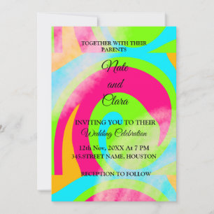 Colourful watercolor abstract add name text invitation