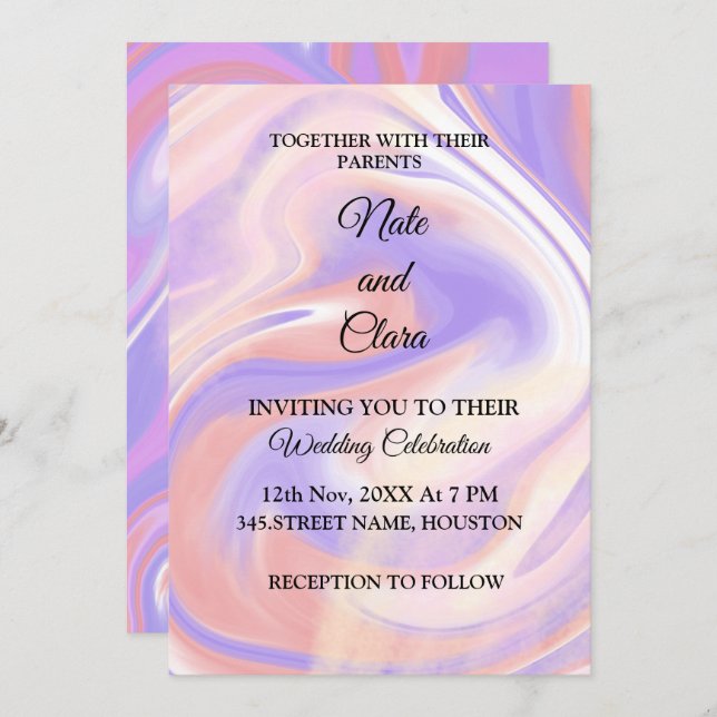Colourful watercolor abstract add name text invitation (Front/Back)