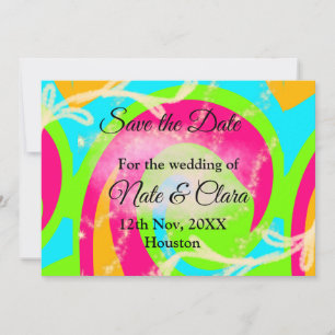 Colourful watercolor abstract add name text save the date