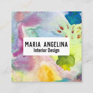 Colourful watercolor abstract art modern splashes square business card