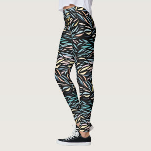 Colourful Watercolor Abstract Leaf  Pattern Leggings