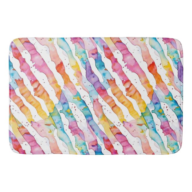Colourful Watercolor Abstract Stripes  Bath Mat (Front)