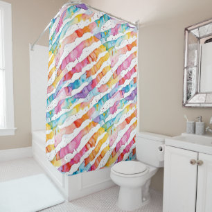 Colourful Watercolor Abstract Stripes  Shower Curtain